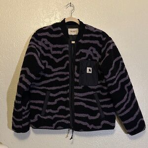Carhartt WIP Black & Lavender Zebra-Stripe Sherpa Jacket NWOT L
